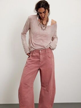 Free People Sunsetter Good Luck Mid Rise Barrel Jeans